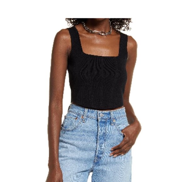 Black Nordstrom Open Edit Corset Cropped Tank NWOT Size XS - Picture 1 of 4